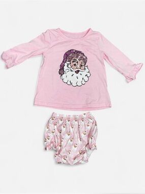 Girls' Pink Sequin Santa Pajama Set